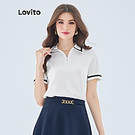 Lovito Camiseta Elegante com Gola Lisa e Contrastante - imagem 2
