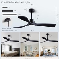 Ventilador de Teto 132cm com Luz LED e Controle Remoto - Madeira Maciça Silencioso - imagem 3