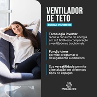 Ventilador de Teto Zonda Bivolt Inverter com Controle Remoto e Suporte para 2 Lâmpadas - imagem 5