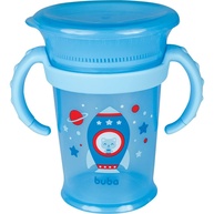 Copo de Treinamento 210ml Gira 360° com Alça Removível - Foguete Gatos Infantil Azul - imagem 1