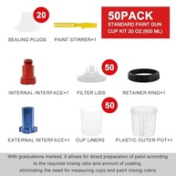 RRJ Copo Descartável para Pistola de Pintura HVLP/LVLP - 600ml com 50 Forros + Adaptadores - imagem 3