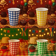 Copos de Papel 200ml Xadrez: Festa Junina 2025 - imagem 1