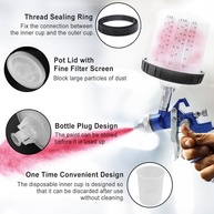 Mingzhe Kit de Forros e Tampas para Copos de Pistola de Pintura, 40 Pacotes de Forros de Copos de Mistura de 28 Onças 40 Tampas Com Filtro 1 Copo Rígido Com Anel Retentor e (Kit de 92 unidades de 28 - imagem 4