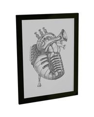 Quadro Decorativo A2 Coração Musical - Piano, Guitarra e Sax - Moldura Pronta para Pendurar - imagem 1