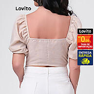 Lovito Blusa Cropped Elegante com Decote Coração - imagem 2