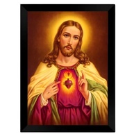 Quadro Decorativo Religioso Sagrado Coração de Jesus - Design Elegante em Preto A3 - imagem 2