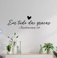 Frase Decorativa Em Tudo Dai Graças Coração em MDF - Inspiração Espiritual para Sua Casa - imagem 1