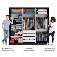 Guarda-Roupa Casal Zurique 3 Portas de Correr em MDF Premium - Design Moderno Preto Rustic - imagem 5