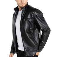 WULFUL Jaqueta masculina de couro sintético leve para motocicleta com gola alta, Black1301, Small - imagem 4