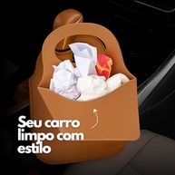 Lixeira Premium para Carro em Couro Ecológico - Porta Lixo Universal Elegante Caramelo - imagem 5