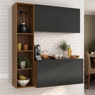Armário de Cozinha Compacto Linea Fit 4 Portas - Design Moderno em Carvalho Avelã/Preto - imagem 1