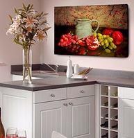 Quadro Decorativo para Cozinha - Jarro com Romãs em Fundo Escuro | Painel 55x100cm - imagem 2