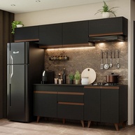 Armário de Cozinha Reims 260cm Preto com Bancada Removível - Madesa - imagem 1