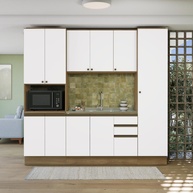 Cozinha Compacta Celeste 240cm: MDF, Nogueira/Branco - imagem 1