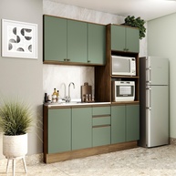 Cozinha Compacta Celeste Kappesberg 190cm: MDF Nogueira/Verde - imagem 1