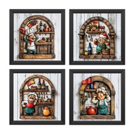 Kit 4 Quadros 18x18 cm Cozinha Mestre Cuca - Decoração Gourmet em Preto - imagem 1