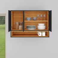 Armário Aéreo 3 Portas com Nicho Suspenso para Cozinha, Área de Serviço e Sala - Design Moderno Preto/Cinamomo - imagem 1