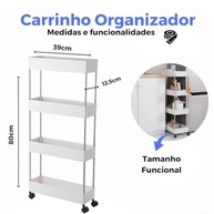 Carrinho Organizador Multiuso 4 Cestos Slim para Cozinha e Banheiro Branco - imagem 2