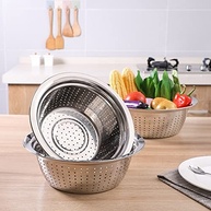 Bacia de Colador para Cozinha em Aço Inoxidável com Furos de Drenagem - Ideal para Lavar Arroz, Feijão, Frutas e Legumes - imagem 3