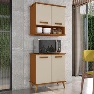 Kit de Cozinha Mavi – Balcão e Armário Aéreo Moderno em Cedro/Off para Espaço Organizado - imagem 1