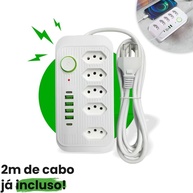 Régua de Energia Premium: 5 Tomadas, 6 USBs (C/PD), Proteção e Design Elegante - imagem 2