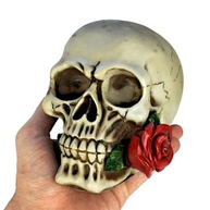 Crânio Caveira com Rosa na Boca - Decoração Artística em Resina - imagem 3