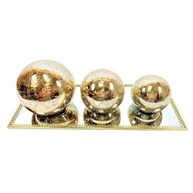 Kit Trio Bolas de Vidro Craquelado Dourado com Bandeja Espelho - Decoração Elegante e Moderna - imagem 5