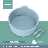 Combo Tigela e Talher Silicone Life NT-27 Azul - Seguro, Livre de BPA, Ideal para Bebês e Crianças - imagem 4
