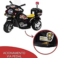 Mini Moto Elétrica Polícia Preta BW006PR – Diversão Realista para Crianças - imagem 2