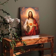 Arte de Parede Sagrado Coração de Jesus - Tela Cristã Premium 30x40cm - imagem 3
