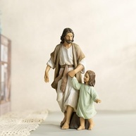 Escultura Jesus Cristo com Menina 24cm - Estátua Religiosa Pintada à Mão para Decoração Cristã - imagem 3