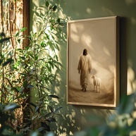 Quadro Decorativo Jesus e Ovelha - Arte Cristã Inspiradora com Moldura para Parede - imagem 1