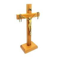 Crucifixo de Mesa Nossa Senhora da Salette 18 cm Madeira Clara - Decoração Sagrada com Cristo em Metal - imagem 3