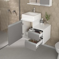 Gabinete de Banheiro Cross 60cm com Cuba e Espelho - Design Moderno em Branco e Cinza - imagem 3