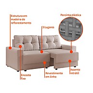 Sofá 3 Lugares Retrátil Lubeck: Conforto em Linho Cru - imagem 2