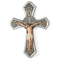 Cruz de Parede com Medalha Católica São Bento - Crucifixo Renascentista em Prata com Acabamento Realista - imagem 2