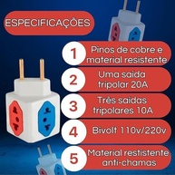 KIT 3x Adaptador Tomada Benjamim Cubo 3D: Mais Energia e Praticidade para Sua Casa! - imagem 3
