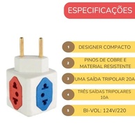 Kit 5 Benjamim Power Cubo: Multiplicador de Tomadas 4 Entradas Bivolt 10A/20A - imagem 4