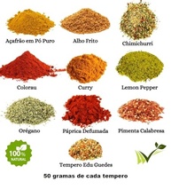 Kit 10 Temperos Condimentos - Açafrão, Alho frito, Chimichurri, Colorau, Curry, Edu Guedes, Lemon Pepper, Páprica Defumada, Orégano, Pimenta Calabresa - imagem 2