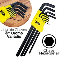 Jogo de Chaves Allen 9 Peças Cromo Vanádio: Longa e Curta - imagem 2