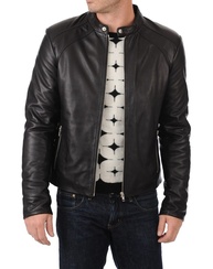 Jaqueta masculina de couro de cordeiro com motocicleta da Leather FARM, Preto, Large - imagem 1
