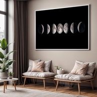 Quadro Decorativo Fases da Lua com Moldura - Impressão 4K para Sala e Quarto - imagem 1