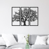 Quadro Decorativo Árvore da Vida 3 Painéis 60x40cm - MDF Preto Moderno para Sala de Estar - imagem 2