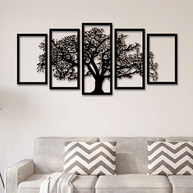 Quadros Decorativos Arvore da Vida Mosaico - 5 Peças em Preto para Sala e Quarto - imagem 1