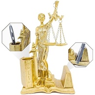 Escultura Decorativa Dama da Justiça Dourada com Brilho - Organizador de Mesa para Escritório com Porta-Canetas e Porta-Cartões - imagem 2