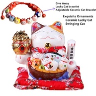 Gato da Sorte Maneki Neko Cerâmica Branca 18cm - Amuleto da Prosperidade Japonês - imagem 5