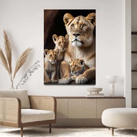 Quadro Decorativo Leoa com Filhotes da Savana 40x60cm - Tecido Premium com Impressão HD - imagem 1