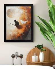 Pôster de Arte Dark Academia - Gato Bruxo Assustador | Quadro Emoldurado 15x20cm para Decoração de Parede e Mesa - imagem 3