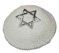 Kipa Judaico Crochê Estrela de Davi - Original de Israel, Branco e Prata - imagem 2