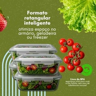 Kit 4 Potes de Vidro Herméticos 1040ml - Forno Refratário, Tampa com Trava, Livre de BPA - imagem 4